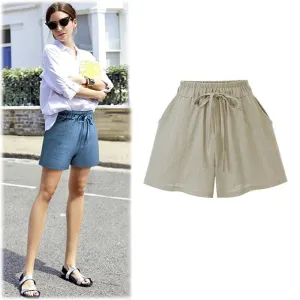 Women's Loose Linen Shorts - High Waist, Casual Style, Solid Color, Elastic Waist, 5XL, Free Shipping