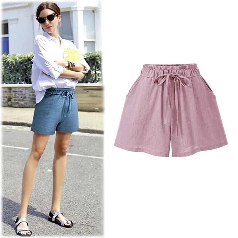 Women's Loose Linen Shorts - High Waist, Casual Style, Solid Color, Elastic Waist, 5XL, Free Shipping