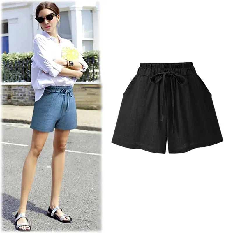 Women's Loose Linen Shorts - High Waist, Casual Style, Solid Color, Elastic Waist, 5XL, Free Shipping