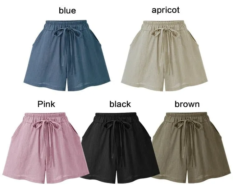 Women's Loose Linen Shorts - High Waist, Casual Style, Solid Color, Elastic Waist, 5XL, Free Shipping