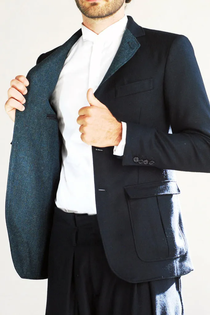 Wool and Cashmere Blazer Blue with Green Trim